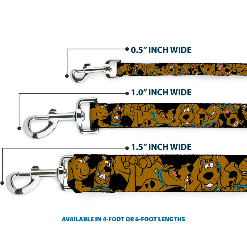 Buckle-Down Dog Leash Scooby Doo Stacked Close Up Black Available In Different Lengths And Widths For Small Medium Large Dogs and Cats, 6 Feet Long - 1" Wide - PawsPlanet Australia