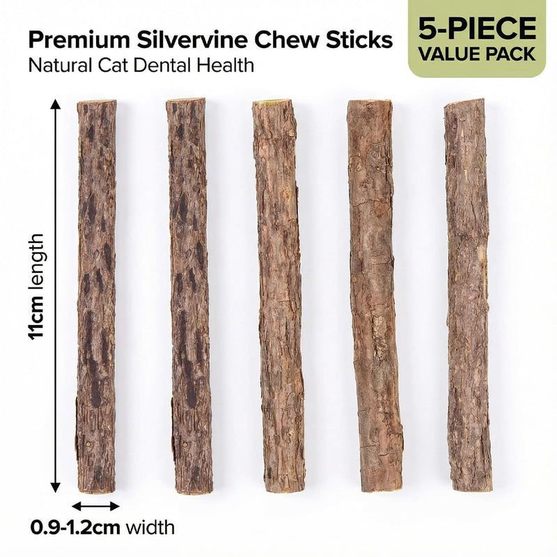 5 Sticks for Cats Dental Care Natural, Chew Bone Against Bad Breath Toothbrush and Cat Toy Made of Wood for Self-Employment