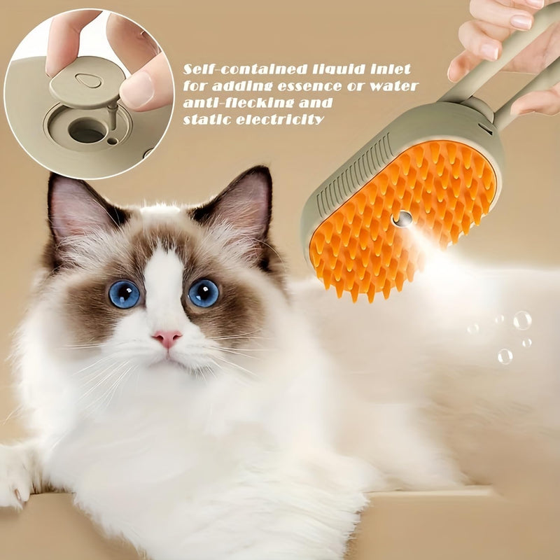 Cloud Care Cat Brush, 2024 Best Cat Steam Brush,Defur Comb for Cats,3-in-1 Self-Cleaning Cat Brush with 360° Rotating Arm, Detachable Silicone Bristle Head(Brown) Brown - PawsPlanet Australia