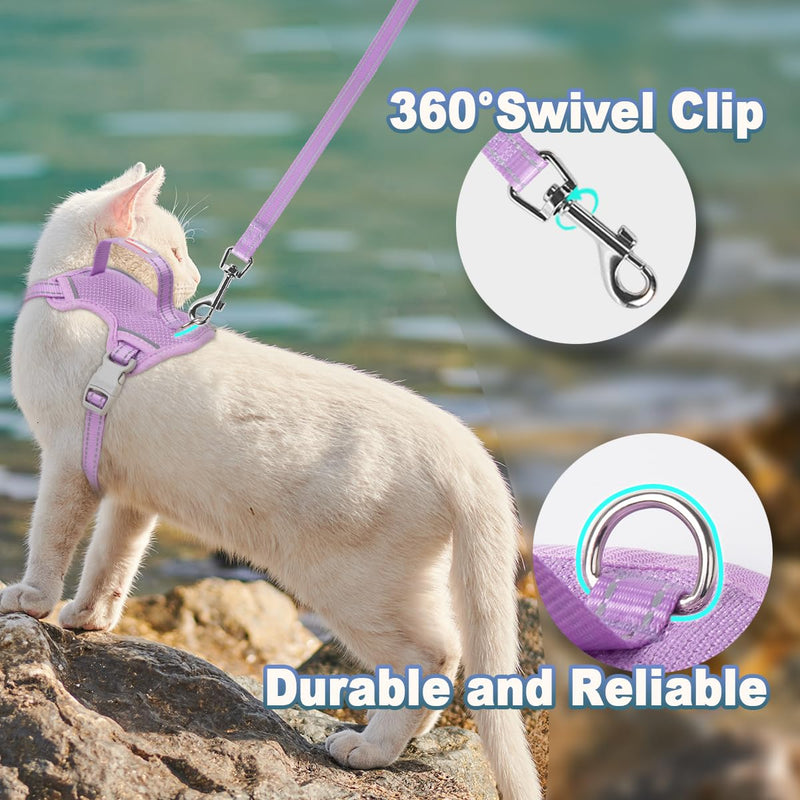 Cat Harness and Leash Set Escape Proof for Kitten Walking, Soft Adjustable Top Handle Vest Harnesses for Cats, Easy Control Breathable Reflective Small Medium Large, Violet Purple, M - PawsPlanet Australia