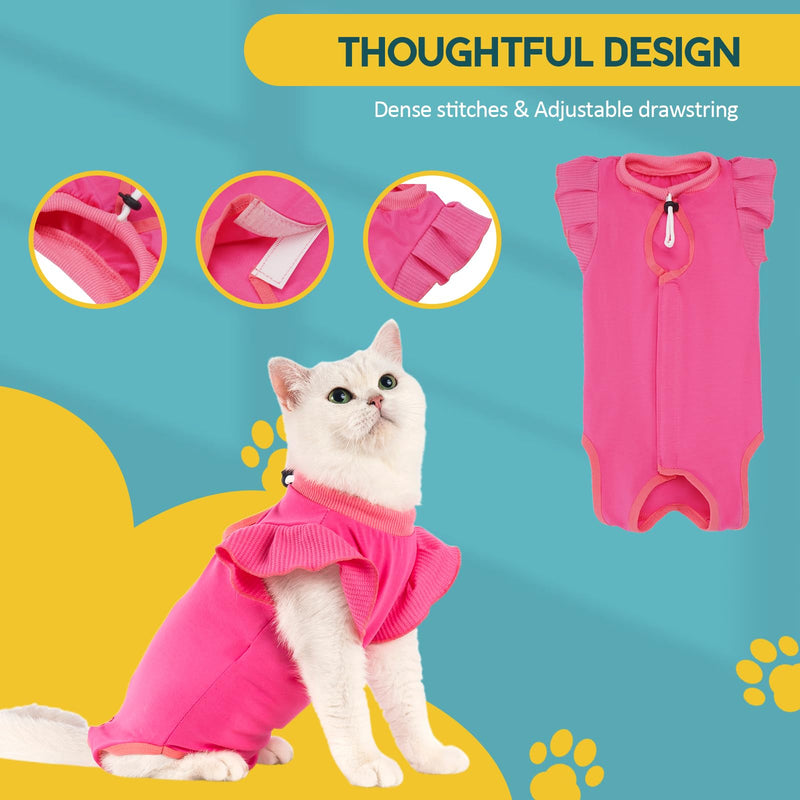 Avont Cat Recovery Suit - Post-Surgery Onesie for Cats, Alternative to Cone of Shame, Protective Spay Suit for Female Kitten, Ideal for Healing and Skin Conditions -Magenta(S) Magenta Small