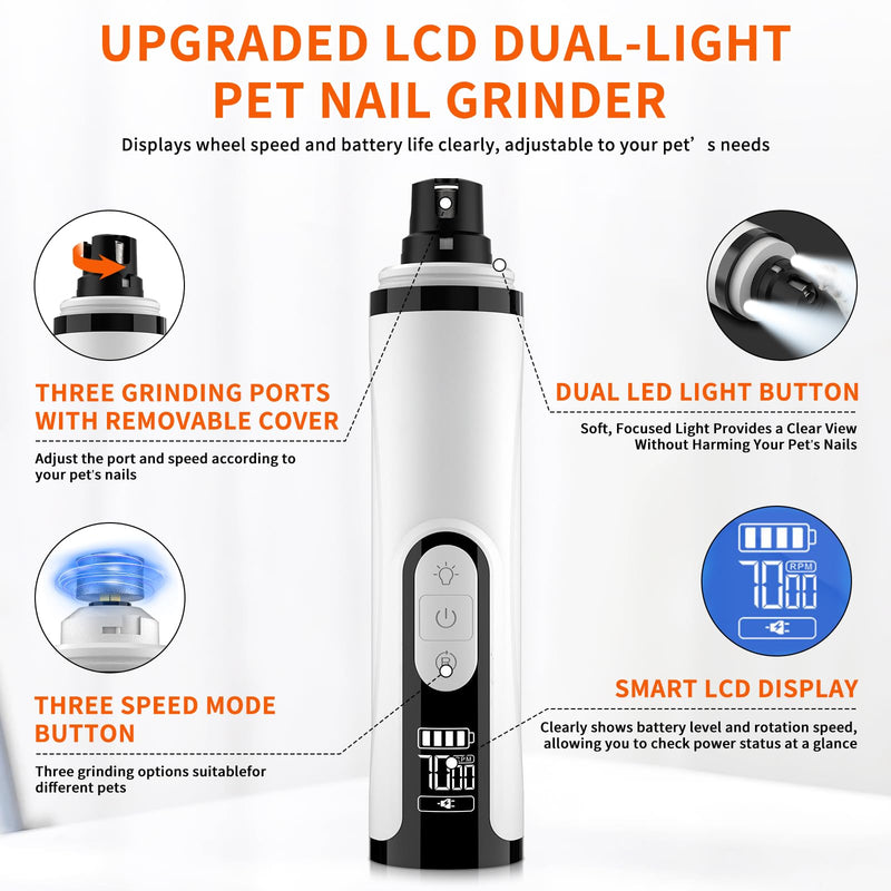 2026 Upgraded Silent Dog Nail Grinder, 3-Speed Powerful Electric Pet Nail Trimmer, Indoor cat Nail Trimmer,Rechargeable with 2 LED Lights/Grinding Wheels for Small, Medium, and Large Dogs and Cats - PawsPlanet Australia