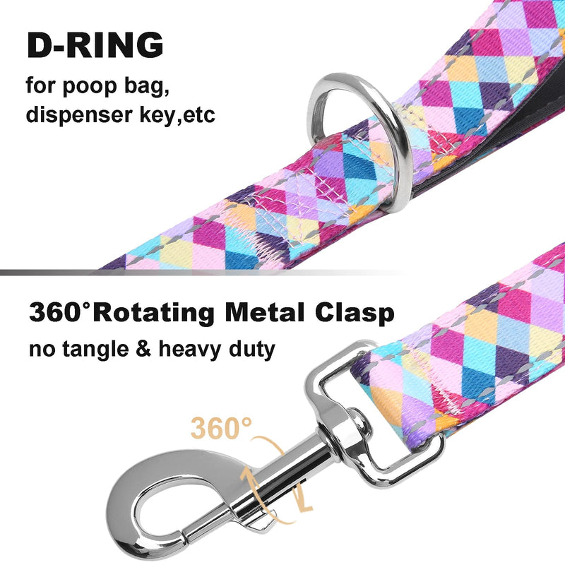 Reflective 5ft Dog Leash with Padded Handle, Soft Nylon Pet Leash with Neoprene Handle for Small Dogs, Colorful Geometric 5/8in x 5ft - Single Handle - PawsPlanet Australia