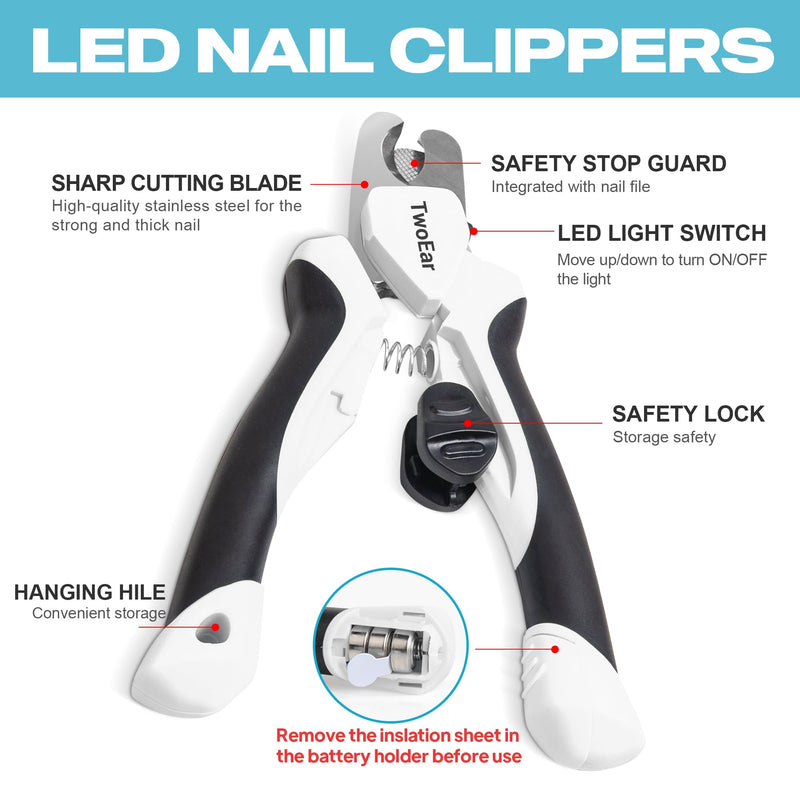 TwoEar Dog Nail Clippers with Light, Dog Nail Trimmers with Quick Sensor & Safety Guard, Razor Sharp Blade, LED Pet Nail Clippers/Dog Toenail Clippers for Medium Large Dogs, Black - PawsPlanet Australia