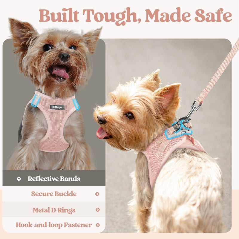 rabbitgoo Dog Harness Small Sized and Leash Set, Step in Soft Light Puppy Vest, Breathable Mesh Pet Harness, Reflective for Safe Outdoor Walking, Pink S S (Chest: 15.1 - 16.5") - PawsPlanet Australia