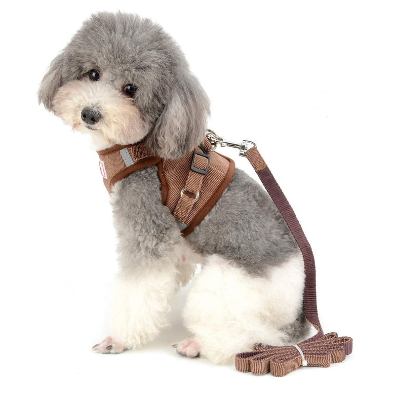 Zunea Small Dog Harness and Leash Set No Pull Adjustable Reflective Step-in Puppy Boy Girl Vest Harnesses Soft Corduroy Mesh Padded for Pet Dogs Cats Chihuahua Brown M M (Chest: 15.5 Inch) - PawsPlanet Australia