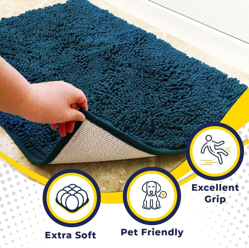 Muddy Mat® | Super Absorbent Door Mat Indoor, Microfiber Quick Dry Chenille Entryway Rug, Non-Slip Front Door Mat, Indoor Mats for Entryway, Machine Washable Pet Rug, Atlantic Blue 30"x19" 19" x 30"