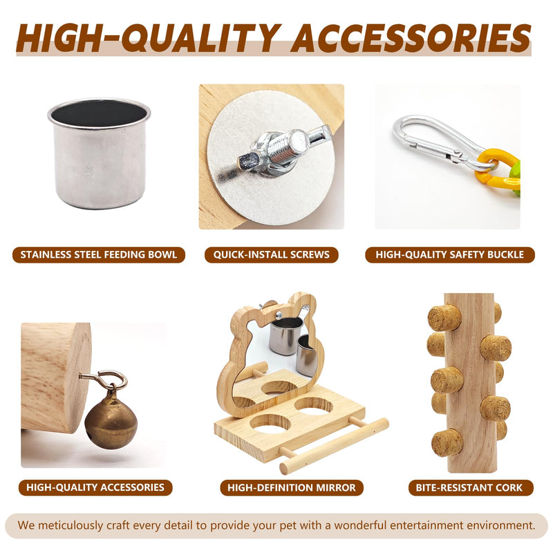 5PCS Bird Perch and Toy Set. Includes a Perch, Feeder, Swing, and Chew Toy. Hangable Natural Solid Wood Birdcage Accessories, Suitable for Small Budgies, Cockatiels, Conures, Lovebirds, Etc. - PawsPlanet Australia