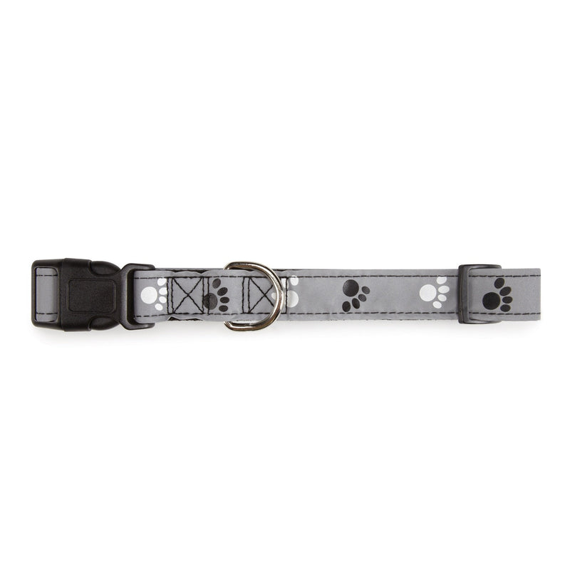 Casual Canine Reflect Pawprint Dog Collar, Fits Necks 10" to 16", Black 10 to 16-Inch - PawsPlanet Australia