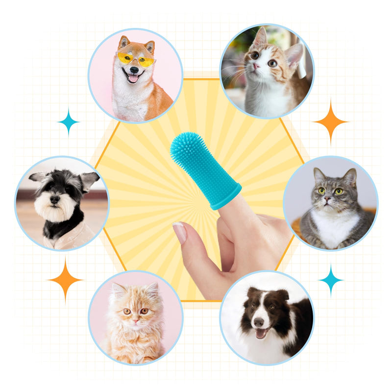 Aujzoo Dog Toothbrush Set (6 Packs), 360º Pets Teeth Cleaning Toothbrush for Dogs Cats Teeth Cleaning,Silicone Finger Teeth Brush Multicolor