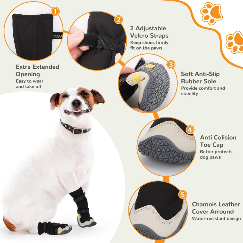 Dog Shoes for Large Small Medium Dogs, Dog Snow Boots Winter, Dog Booties and Paw Protectors to Prevent Licking, Anti-Slip Dog Shoes with Reflective for Hot Pavement,Hardwood Floors, Hiking (Size 1) Thin wool-Black Size 1 (For Width 1.4"-1.6")