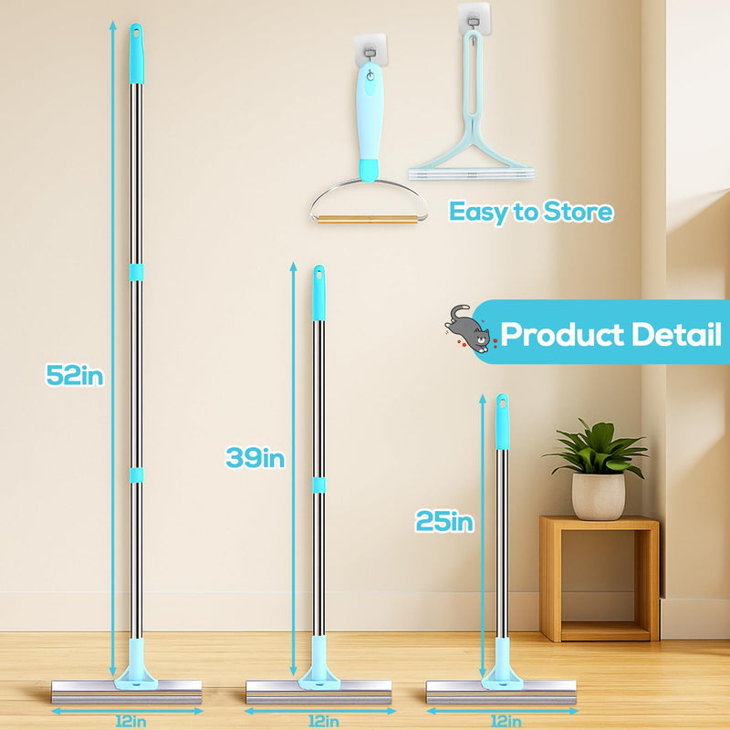 3PCS Pet Hair Removal Tool - Reusable Carpet Rake for Deep Stubborn Cleaning with Copper Head Scraper and Silicone Scraper, 52" Adjustable Long Handle Dog Hair Remover Broom for Sofa, Rugs, Couch, Car - PawsPlanet Australia