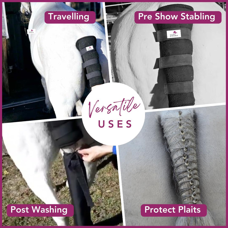 Premium Horse Tail Wrap Protector - Soft Padded Fleece with Adjustable Non-Slip Tabs for Horses - Durable Tail Guard for Travel, Show and Stable Use. Black - PawsPlanet Australia