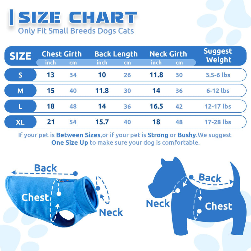 PETCARE Small Dog Sweater Cat Fleece Vest Soft Dog Jacket with Leash O-Ring Winter Warm Pet Pullover Coat Puppy Clothes for Small Dogs Cats Chihuahua Apparel Shih Tzu Costume, Blue M (Suggest 6-12 lbs)