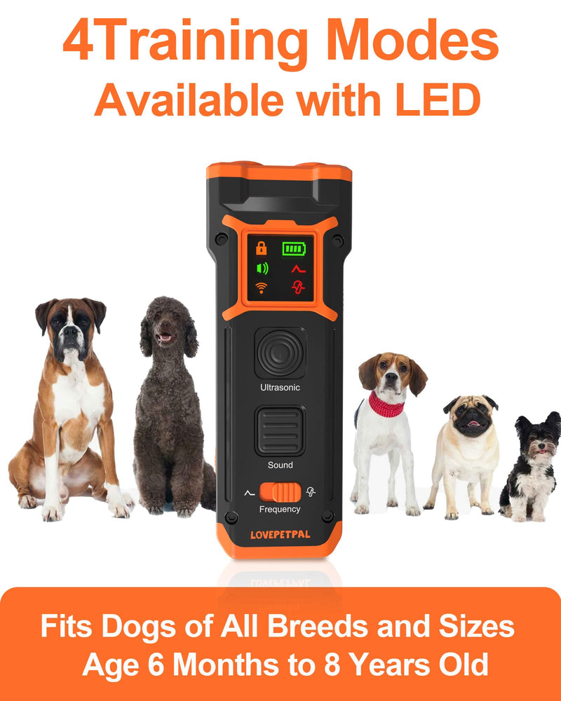 2025 Dog Training Bark Deterrent Device, Anti-Barking Device with HD Display and LED Flashlight for Dogs, Stop Bad Behavior Without Yelling or Swatting, Ultrasonic Stopper Alternative to Shock Collar Orange - PawsPlanet Australia