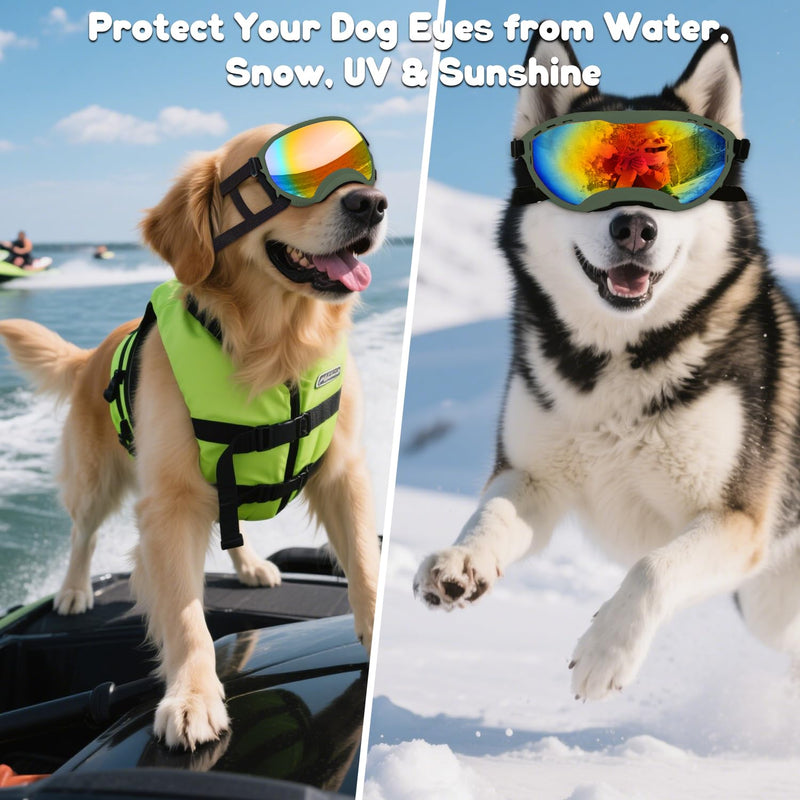 Dog Goggles,UV Protection Dog Sunglasses for Medium-Large Breed,Dogs Eye Protection with Adjustable Strap (Army Green) Army Green