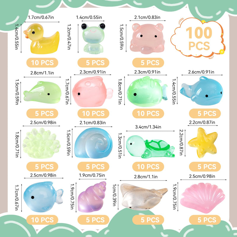 100 Pcs Luminous Mini Resin 15 Styles Tiny Animals Sea Animals Figurines Glow in The Dark Miniature Animals for DIY Fish Tank Potted Micro Dollhouse Landscape Aquarium Decorations - PawsPlanet Australia