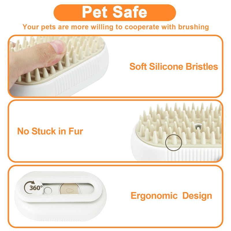 Nepfaivy Cat Steam Brush for Shedding - Steam Cat Brush for Indoor Cats, Rechargeable Steaming Pet Mist Water Steamer for Indoor Kitten, Pet Spray Hair Removal Comb for Massage, Spritz Defur Comb WhiteFoldable - PawsPlanet Australia