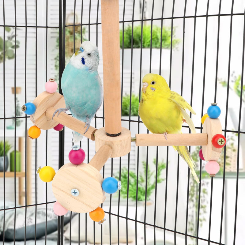 Hypeety Spinning Bird Perch Stand Toy Natural Wood Interactive Exercise Wheel Parrot Perch Toys Bird Rotating Perch for Parrot Parakeets Budgies Lovebirds Finch Conures (3 Stands) 3 Stands - PawsPlanet Australia