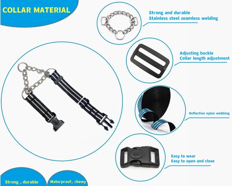 Martingale Collars for Dogs, Heavy Duty Stainless Steel Chain Training Collar, Reflective Nylon Adjustable Collar with Quick Release Buckle, Suitable for Puppy Medium Large Dogs((Black, XS) Extra Small-(for dog's neck 11''~13.5'') Black - PawsPlanet Australia