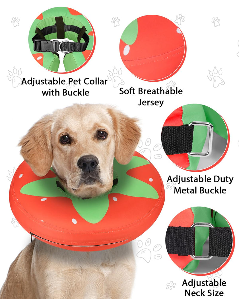Dog Cone Collar for Small Medium Large Dogs for After Surgery, Pet Inflatable Neck Donut Collar Soft Protective Recovery Cone for Dogs and Cats-Alternative E Collar Does Not Block Vision-Strawberry,M Strawberry M-Neck:11"-14" - PawsPlanet Australia