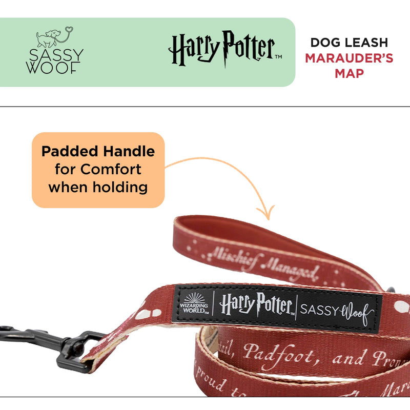 Sassy Woof Harry Potter™ Marauder's Map Dog Leash 60-Inch with Neoprene Padded Handle - Comfortable, Durable, and Stylish for Small to Large Dogs - Officially Licensed - PawsPlanet Australia