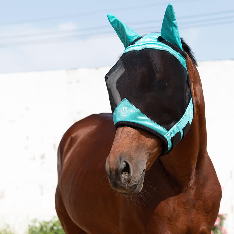 Harrison Howard Pro Luminous Horse Half Face Fly Mask Large Eye Space with Ears UV Protection for Horse Teal M Medium - PawsPlanet Australia