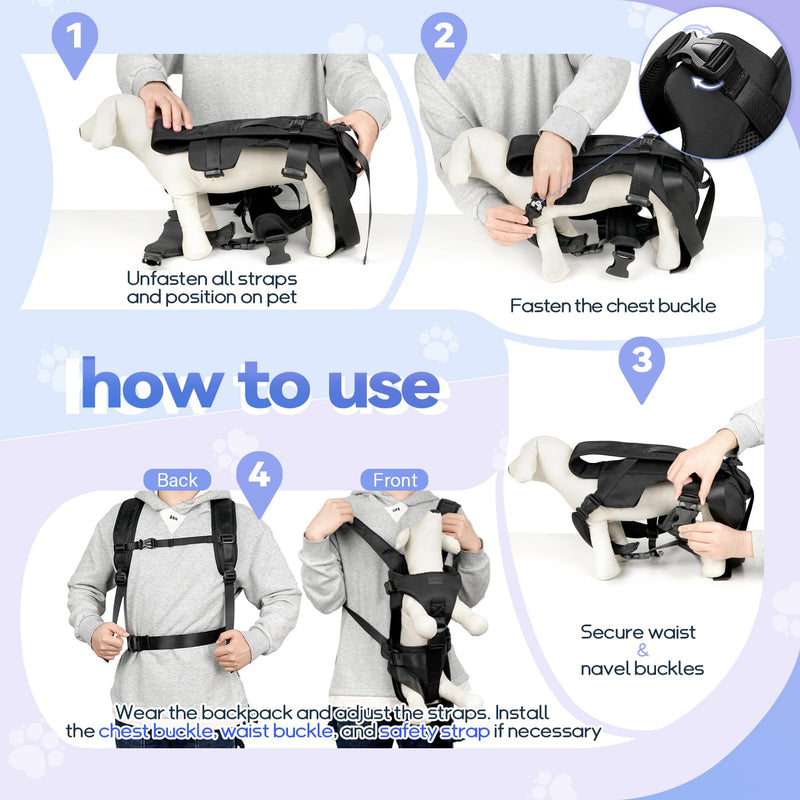 YUDODO 6-11lbs Front Pet Carrier Backpack for Small Dogs and Cats, Secure and Breathable Mesh Travel Dog Carrier with Safety Belt, Ergonomic Support, Adjustable for Walking, Hiking (Black-Pro S) Small (6-11lbs) Black - PawsPlanet Australia