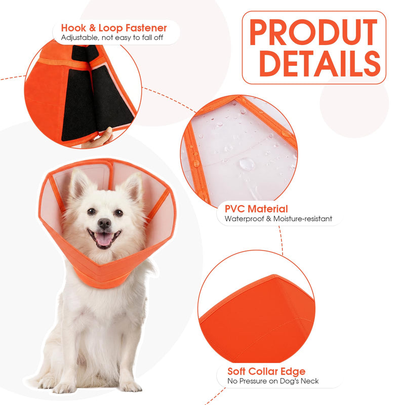 Allroaring Soft Dog Cone Collar Post Surgery Recovery,Waterproof Dogs Elizabethan Collar for Spay & Neuter Cones of Shame with Comfy Neck Padded Adjustable Cone to Stop Licking for Small Dog S Orange