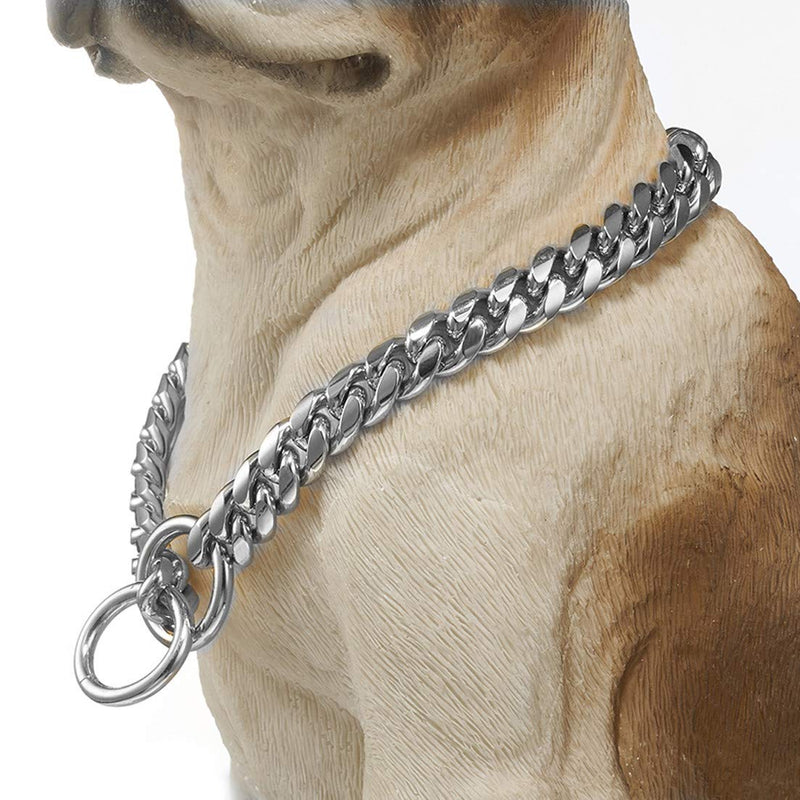 Aiyidi Heavy Duty Pet Collar, Wide 12/15/18mm Silver Dog Chain, Cuban Curb Link Dog Collar, Strong Stainless Steel Metal Chain for Dog - Shepherd Dog, Labrador, Rottweiler, Bulldog 15mm Wide 26inches - PawsPlanet Australia