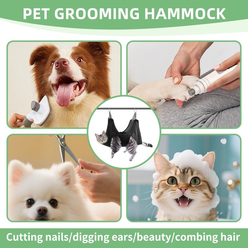 Pet Grooming Hammock Dog Cat Grooming Harness for Small Medium Dogs Cats Nail Cutting Trimming Bathing Claw Care Ears Care Washing Breathable Mesh Sling Helper with Reinforced Hooks (Black) - PawsPlanet Australia