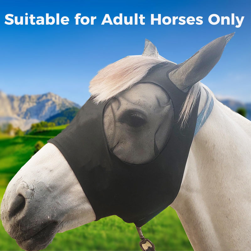 Ride Horse Fly Mask with Ear Protection, Protective Face Cover, Super Stretchy Comfort for Horse-Adult, 3PCS-1Black1Blue1Rose Sakura