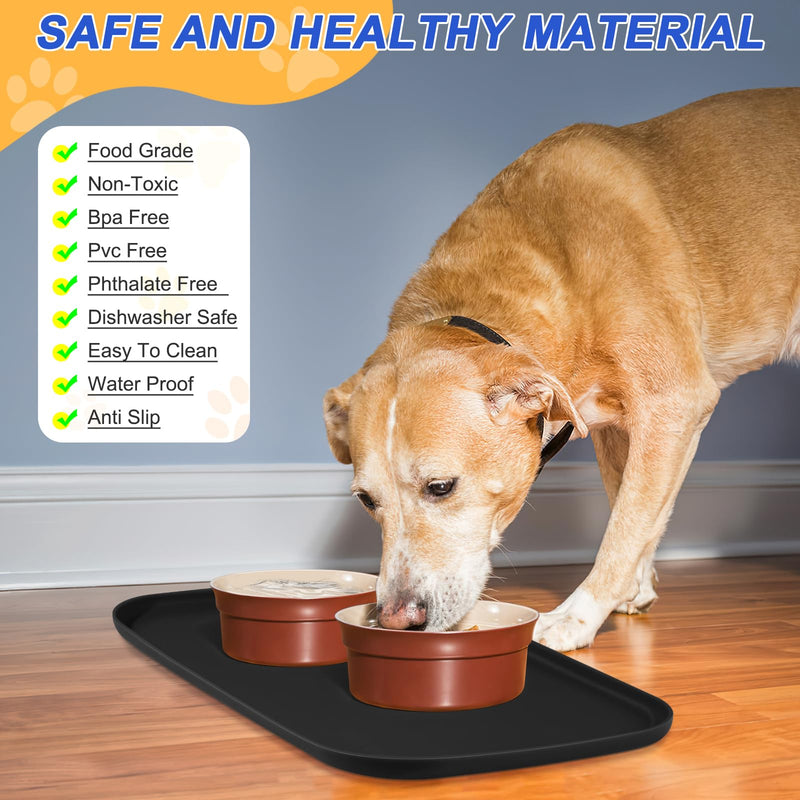 Silicone Pet Feeding Mat with Raised Edge for Food and Water, Dog Bowl Mats, Cat Bowls Placemat with High Lip for Floor Waterproof, Rubber Tray for Cats and Dogs 24 x 16 x0.8 Black 24 x 16 x 0.8 inch - PawsPlanet Australia