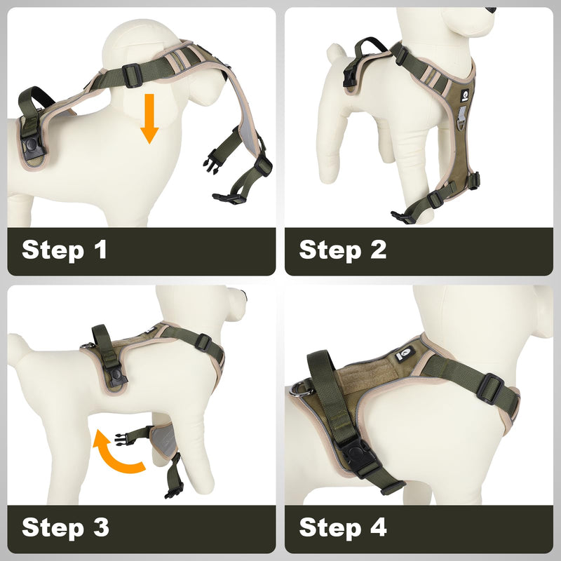 No-Pull Dog Harness for Small & Medium Dogs, Reflective Adjustable Vest with 2 Leash Attachment Points, Padded Handle for Easy Walking, Training & Outdoor Control (Khaki, S) khaki - PawsPlanet Australia