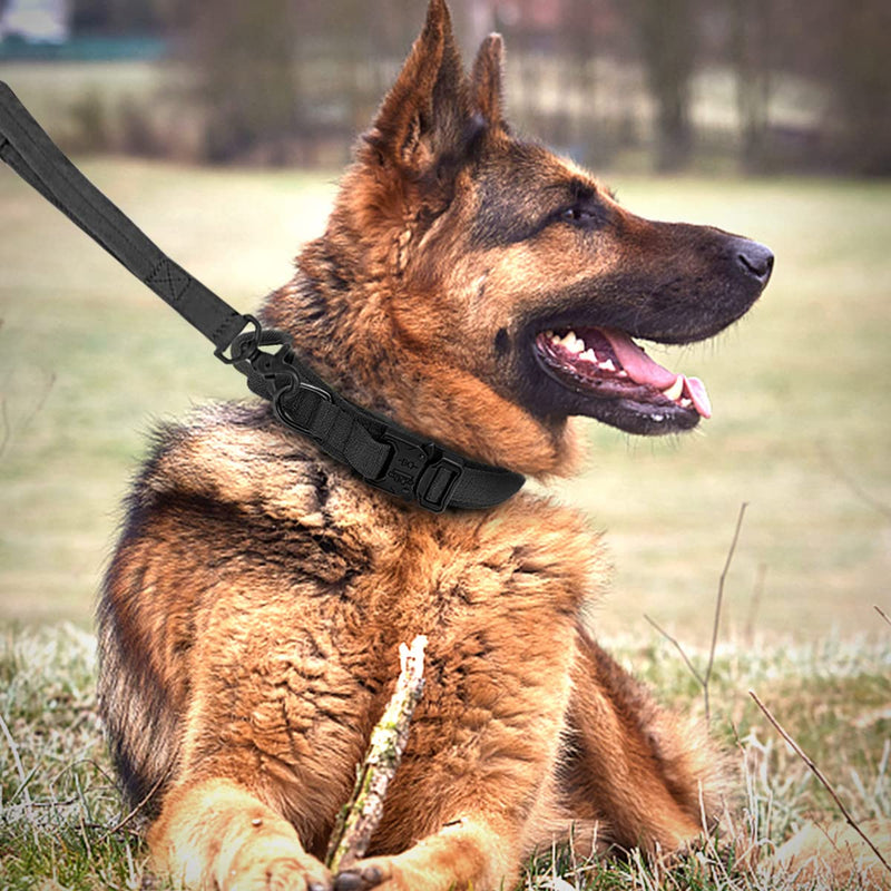 Tactical Dog Collar and Leash Set Heavy Duty Military Dog Collar with Handle and Metal Buckle for Medium and Large Dogs (Black, M) Black - PawsPlanet Australia