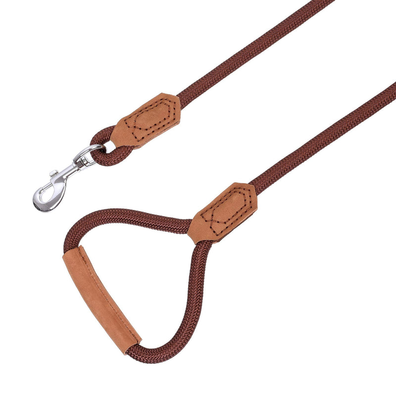 Mile High Life | Premium Leather Dog Leash | Strong Rope Leash | Leather Handle | Zinc Alloy Strong Clasp | Small Medium Large Dogs | 4/5/6 Feet (72 Inch, Dark Brown) 72 Inch-1/2" Leather handle-Dark Brown - PawsPlanet Australia