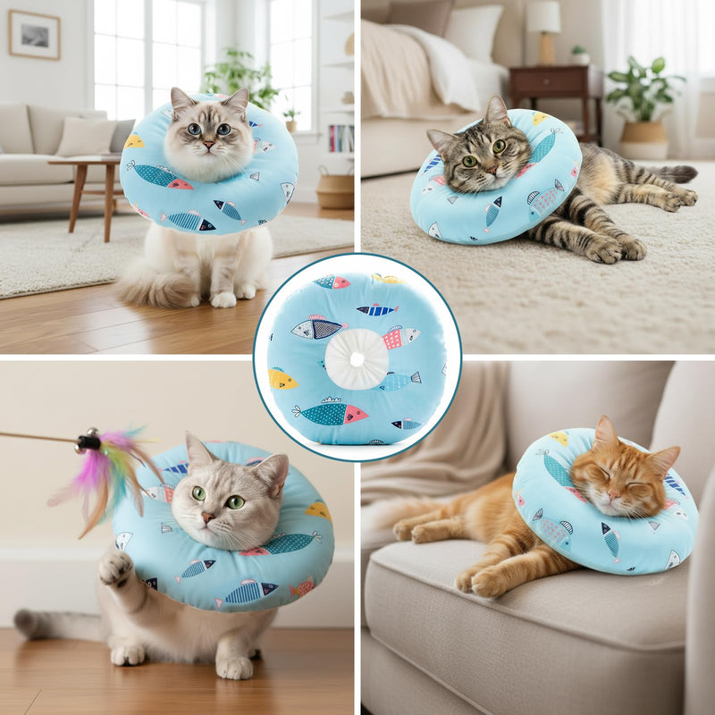 Waterproof Cat Collar Dirt-Repellent Cat Collar Protective Collar Adjustable Collar Soft Collar Cone After Surgery and Injuries for Puppies Dogs Recovery (Blue, M) blue