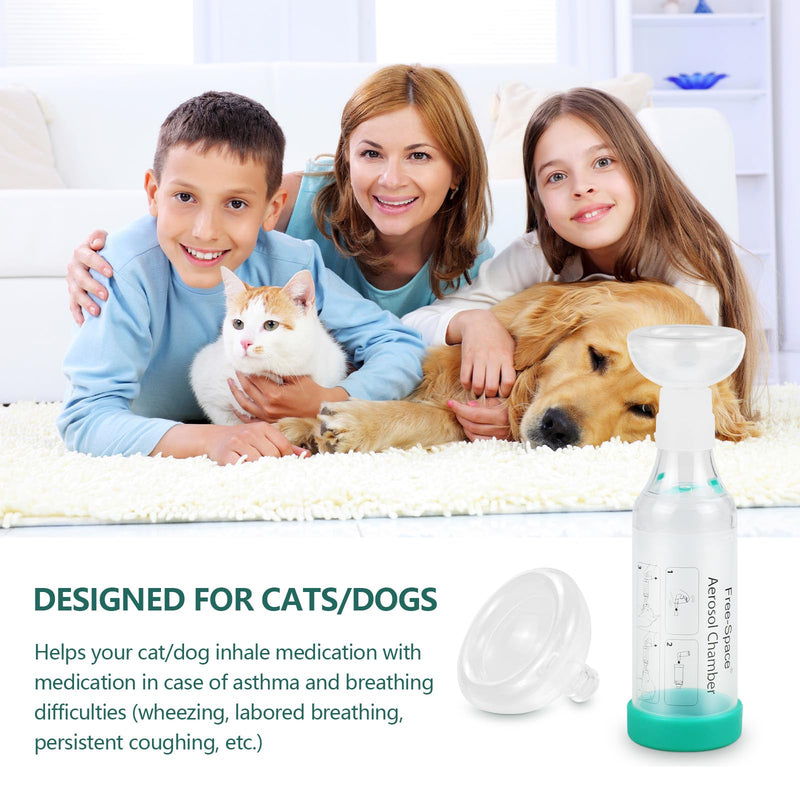 Cat Handheld Inhaler Spacer with 2 Feline Masks Helps with Breathing & Delivering Medication Fits