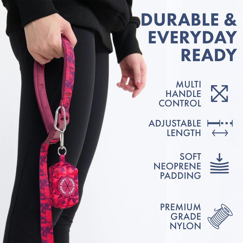 Spark Paws Handsfree Dog Leash – Shock Absorbing Waist Bungee Lead for Running, Car Seatbelt Clip & Poop Bag Set, Heavy Duty Tactical Lead for Medium, Large & X-Large Breeds - Fuchsia Camo - PawsPlanet Australia
