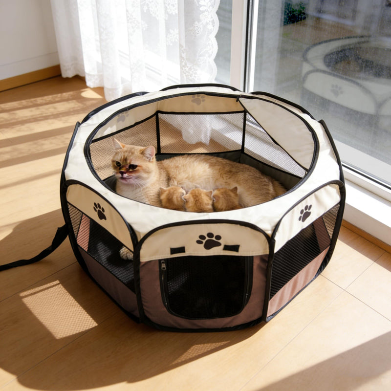 Cat Dog Playpen, Puppy Pet Playpen Indoor for Small Dog Crate Tent Cage Outdoor, Portable Pop Up Dogs Enclosure Kennel with Carrying Case for Dogs/Cats/Rabbits Brown.