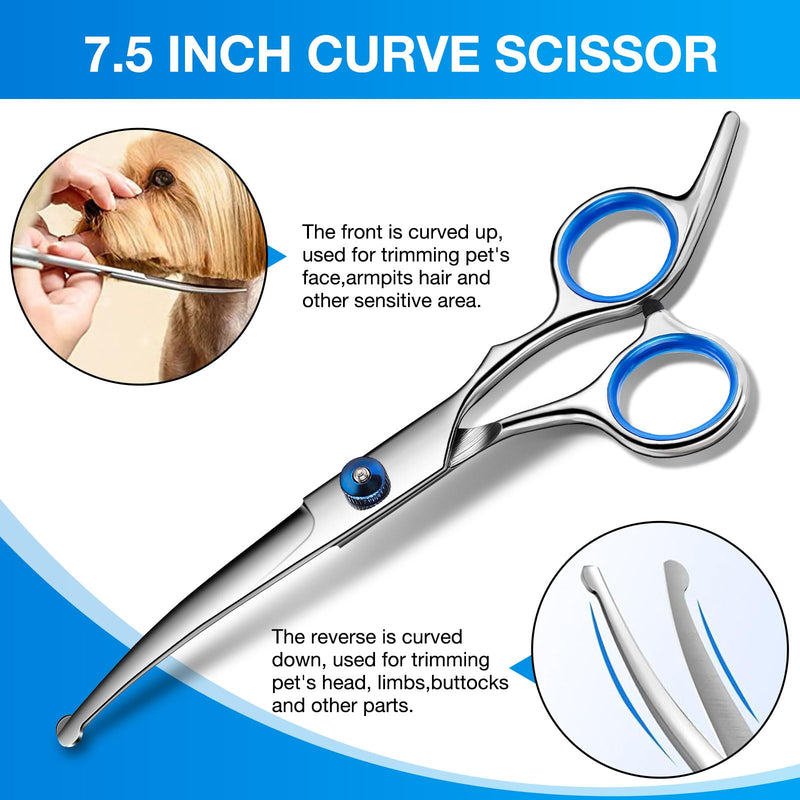 Dog Grooming Scissors Curved Shears Set Rounded Trimming Scissors for Professional Pet Dogs Cats Doodles Face Paws Matted Hair Removal at Home Use Supplies Station for Carding Tools and Trimmer - PawsPlanet Australia