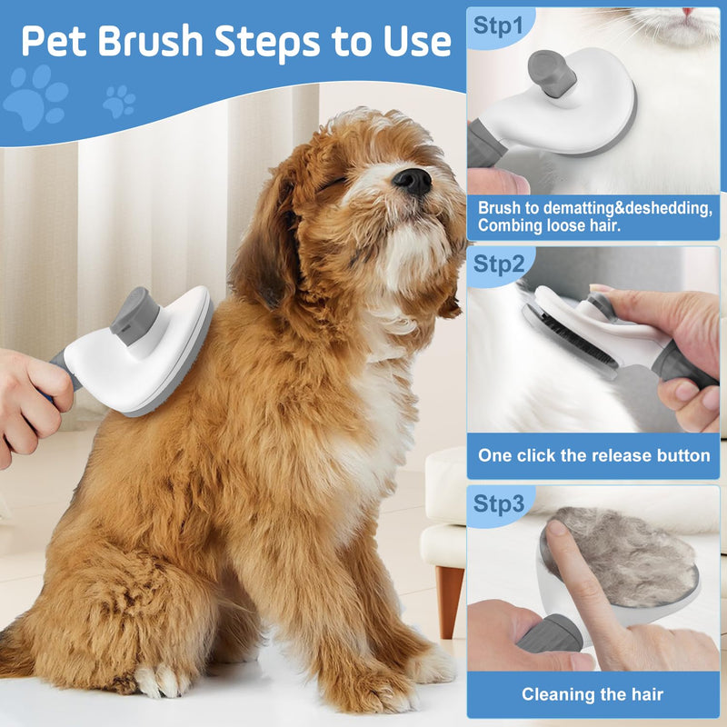 Cat Brush,Self Cleaning Dog Brush for Shedding,Skin Friendly Cat Brushes for Indoor Cats Shedding Massage Grooming,Deshedding Dog Slicker Brush for Cats Loose Fur Long&Short Hair Removal Grey - PawsPlanet Australia