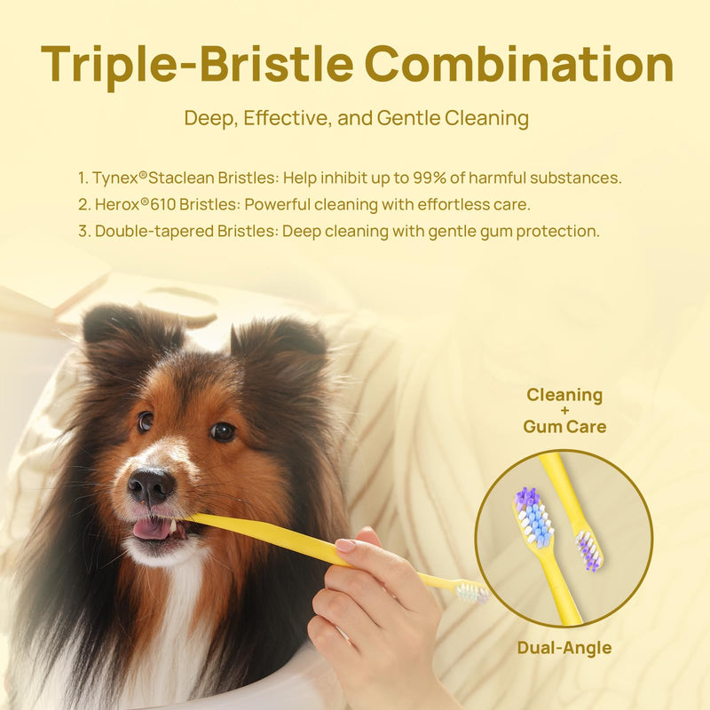 HICC PET Toothbrush for Dogs & Large Cats, Vet-Recommended Ergonomic Pet Toothbrush for Easy Teeth Cleaning, Gentle on Gums, Cat & Dog Dental Care, Improves Oral Hygiene. Toothpaste Not Included Yellow for Dogs & Large Cats