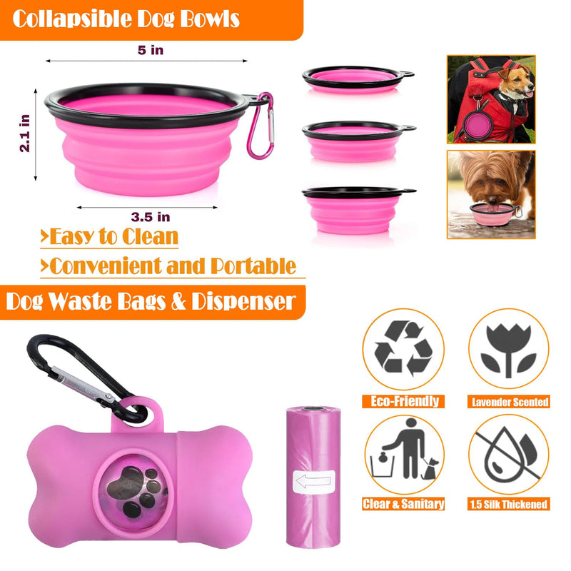No Pull Dog Harness, Collar & Leash Set | Includes Dog Seat Belt, Collapsible Bowls & Poop Bag Dispenser. Ideal for Training, Walking, Hiking. Fits Small to Large Dogs(Pink-L) Pink - PawsPlanet Australia