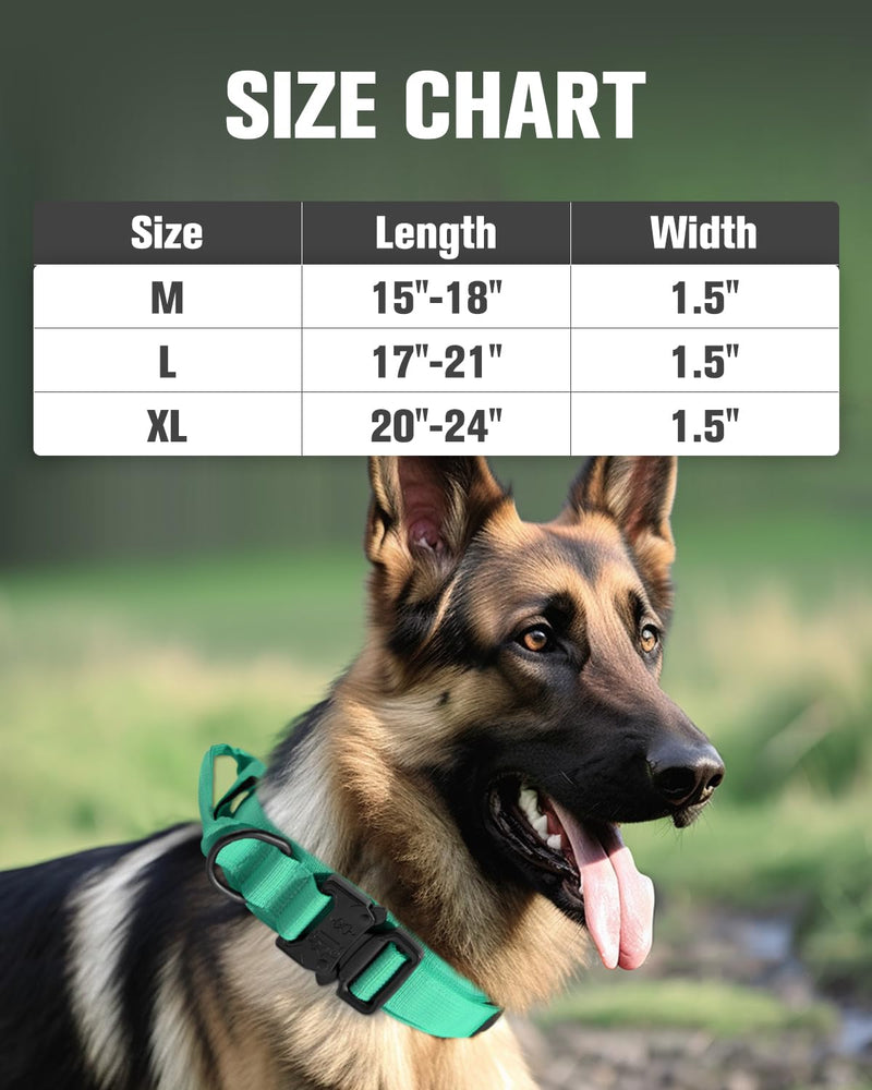 Joytale Tactical Dog Collar with Handle and Metal Buckle, Heavy Duty Padded Military Collar with 2 Patches for Training, Adjustable for XLarge Dogs, Teal, XL Turquoise