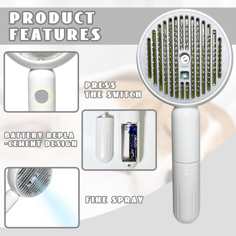 3-in-1 Steam Brush for Cats & Dogs – Hair Removal Comb with One-Click Release & Water Spray – Grooming Brush for Shedding, Long/Short Hair (white brushs) white brushs - PawsPlanet Australia