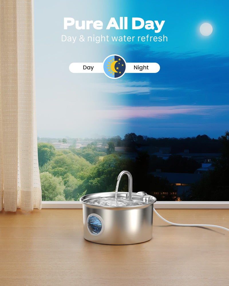 Stainless Steel Cat Water Fountain: Cat Fountain for Drinking - 88oz/2.6L Pet Water Fountain for Cats Inside- Silent Cats Water Bowl Dispenser - Kitty Drinking Fountains - 6 Filters + 3 Sponges Cat Fountain+6 Filters +3 Sponges - PawsPlanet Australia