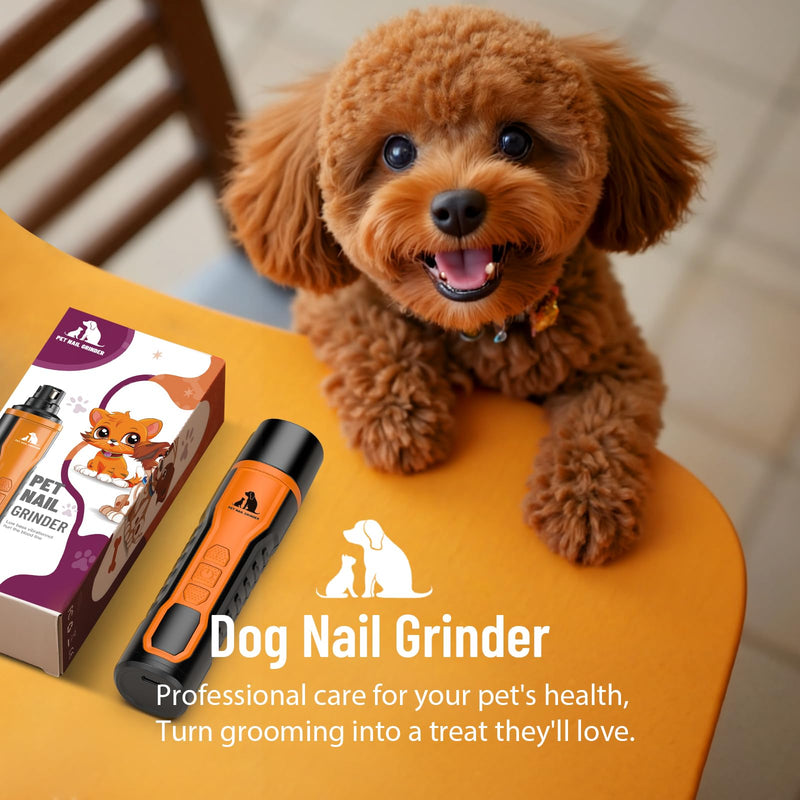 Electric Dog Nail Grinder: 5-Speed Quiet Dog Nail Trimmer with LED Light, Adjustable Safety Guard, Rechargeable Cordless Design for Small to Large Dogs & Cats(Orange) Orange