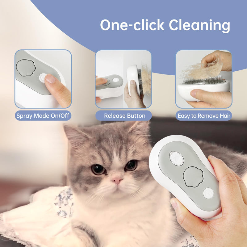 Cat Brush for Shedding Rechargeable Cat Steam Brushes for Indoor Cats Self-Cleaning Pet Grooming Tool for Long and Short Hair Steamy Dog Comb Cat Deshedding Hair Brush, Grey - PawsPlanet Australia