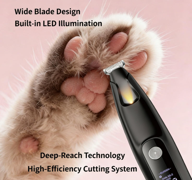 Ultra-Low Noise Dog Paw Trimmer,18mm Wide Blade Paw Groomer with LED Light,USB Rechargeable Paw Shaver with LED Display for Dogs and Cats Black 5002-bk